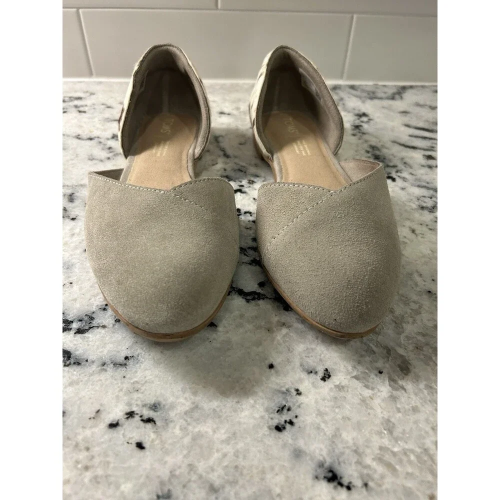 TOMS Julie D'Orsay Flats in Taupe Suede & Cow Hair Size 8 Western Preppy Casual